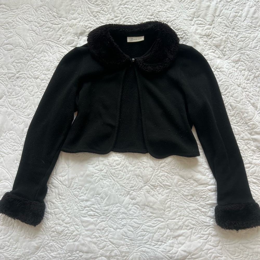 Bonnie Jean Black Faux Fur Trim Jacket